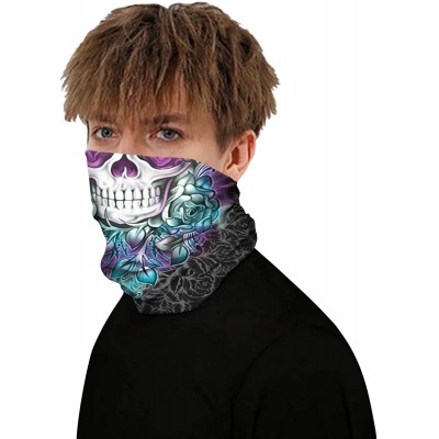 Balaclavas Windproof Face Mask-Balaclava Hood-Cold Weather Motorcycle Ski Mask - Purple Skull - CR197ZKADQO $10.14