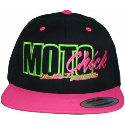 Baseball Caps Moto Chick Hat Flat Bill Snapback - Pink/Lime - CK12CCB73CT $28.20