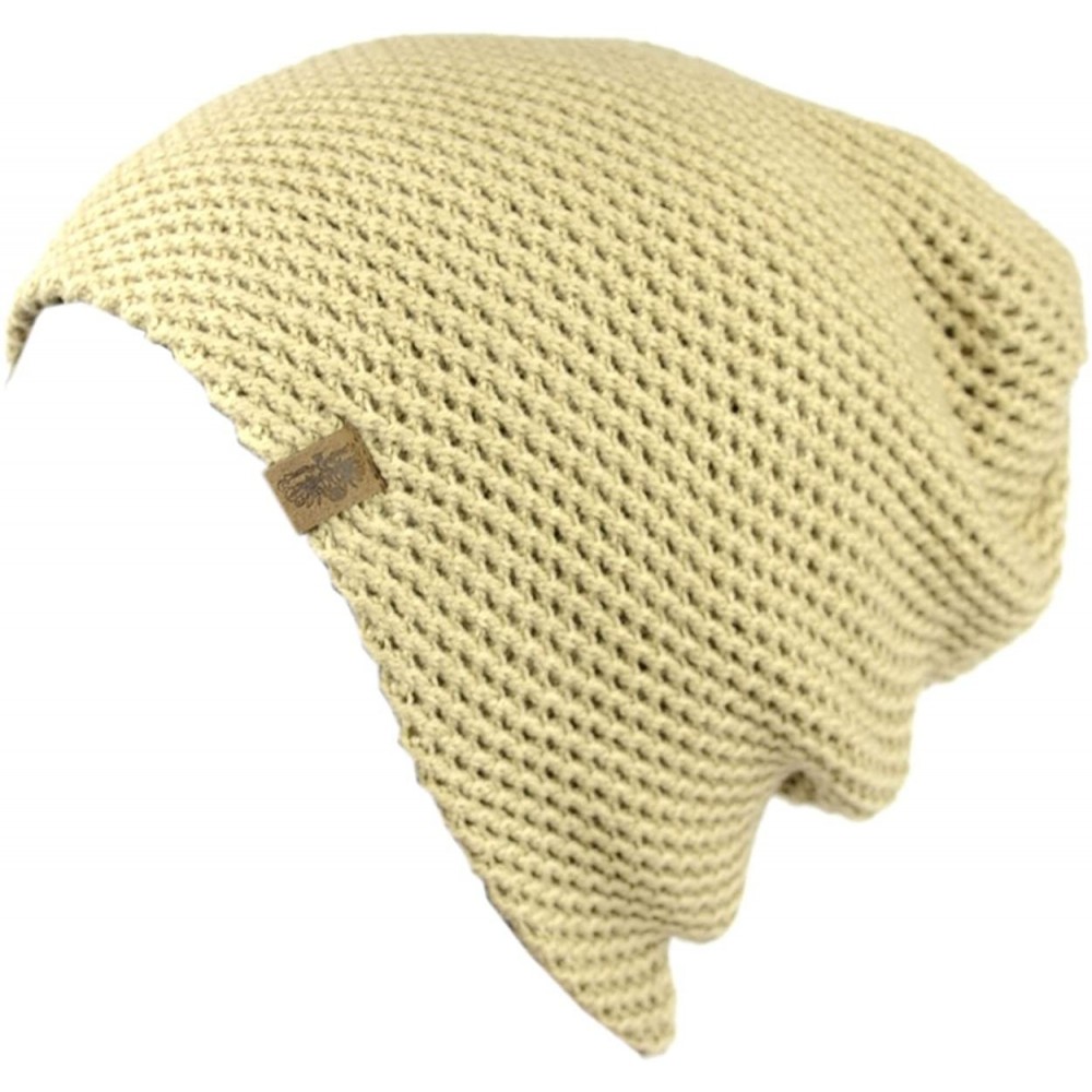 Skullies & Beanies Solid Color Yarn Crafted Winter Warm Waffle Knit Slouch Beanie Hat - Khaki - CP11Q91E5TD $10.65