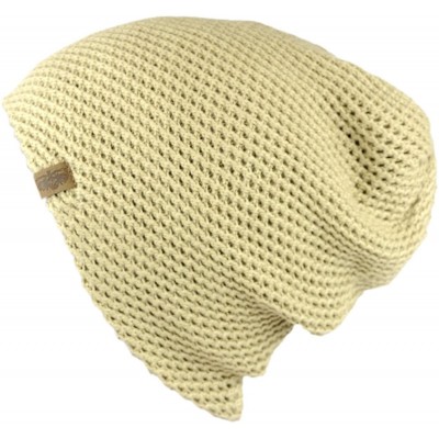 Skullies & Beanies Solid Color Yarn Crafted Winter Warm Waffle Knit Slouch Beanie Hat - Khaki - CP11Q91E5TD $10.65