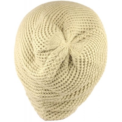 Skullies & Beanies Solid Color Yarn Crafted Winter Warm Waffle Knit Slouch Beanie Hat - Khaki - CP11Q91E5TD $10.65