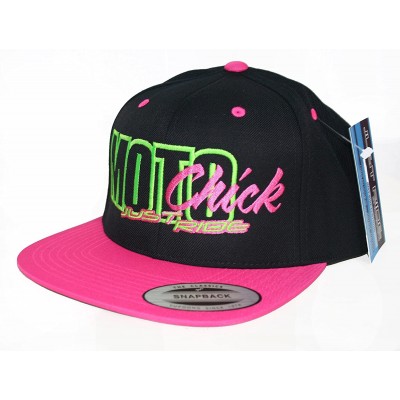 Baseball Caps Moto Chick Hat Flat Bill Snapback - Pink/Lime - CK12CCB73CT $28.20