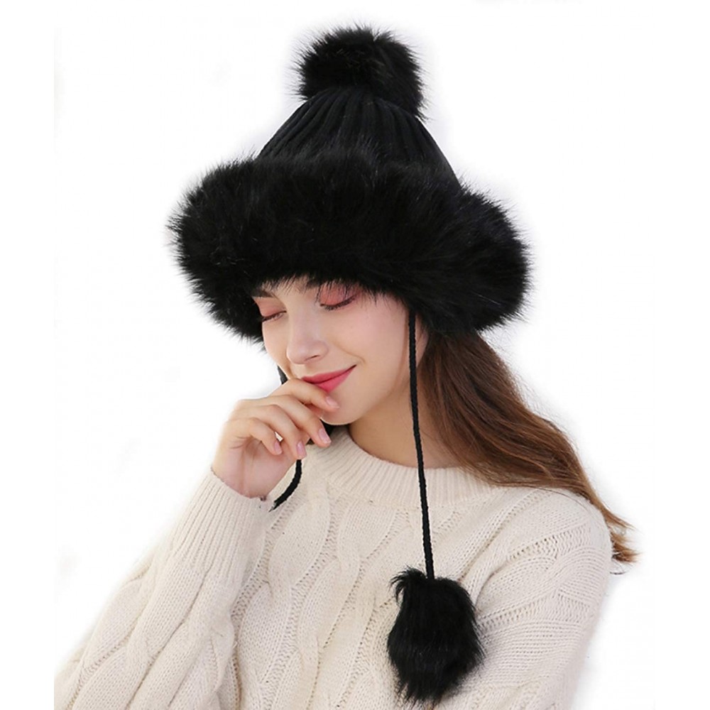 Skullies & Beanies Cute Warm Plush Fluffy Faux Fur Hood Hat Spirit Ears Wolf Bear Cat Costume Hat - Black 2 - CM18AOOYGYA $10.44