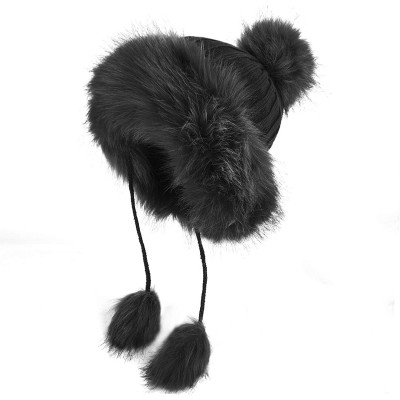 Skullies & Beanies Cute Warm Plush Fluffy Faux Fur Hood Hat Spirit Ears Wolf Bear Cat Costume Hat - Black 2 - CM18AOOYGYA $10.44