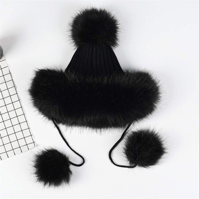 Skullies & Beanies Cute Warm Plush Fluffy Faux Fur Hood Hat Spirit Ears Wolf Bear Cat Costume Hat - Black 2 - CM18AOOYGYA $10.44