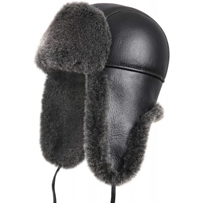 Bomber Hats Women's Shearling Sheepskin Aviator Russian Trapper Fur Winter Hat - Black - CM11NH5I2QV $110.23