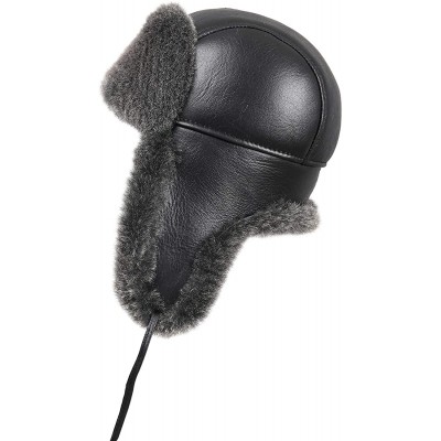 Bomber Hats Women's Shearling Sheepskin Aviator Russian Trapper Fur Winter Hat - Black - CM11NH5I2QV $60.02