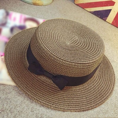 Sun Hats Unisex Trilby Gangster Cap Beach Sun Straw Hat Bow Tie Band Sun hat Beach Fishing Hat - Coffee - CI18UD6OLXS $13.08