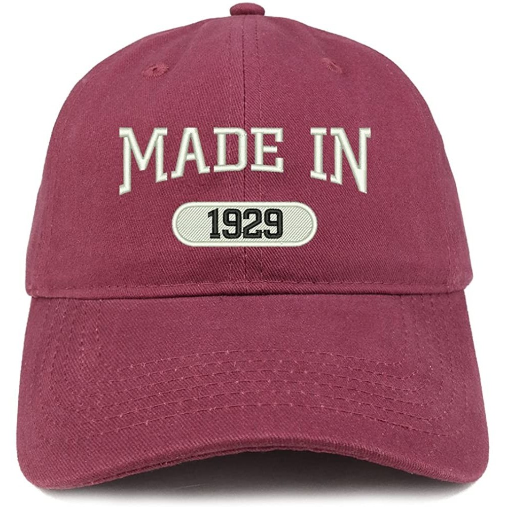 Baseball Caps Made in 1929 Embroidered 91st Birthday Brushed Cotton Cap - Maroon - C118C9EUY6Q $21.59