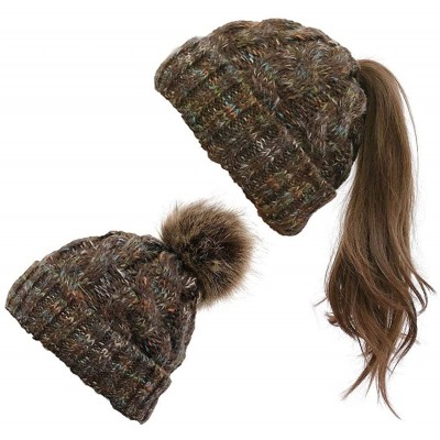 Skullies & Beanies Women Fashion Winter Warm Ponytail Patchwork Knitted Cap Hats & Caps - Coffee - C318AK2HMWK $35.17