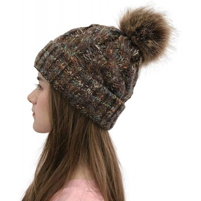 Skullies & Beanies Women Fashion Winter Warm Ponytail Patchwork Knitted Cap Hats & Caps - Coffee - C318AK2HMWK $20.10