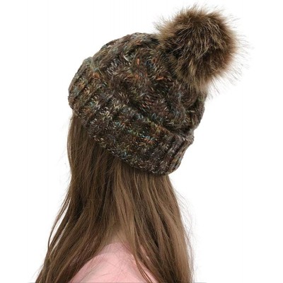 Skullies & Beanies Women Fashion Winter Warm Ponytail Patchwork Knitted Cap Hats & Caps - Coffee - C318AK2HMWK $20.10