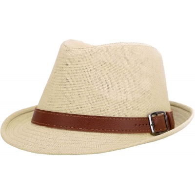 Fedoras Men/Women's Classic Short Brim Miami Beach Panama Fedora Straw Hat - 1natural Hat Brown Belt - CI18CD786IM $16.13