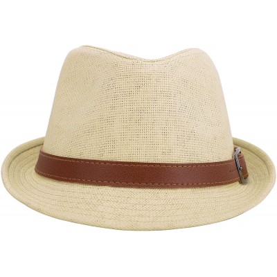 Fedoras Men/Women's Classic Short Brim Miami Beach Panama Fedora Straw Hat - 1natural Hat Brown Belt - CI18CD786IM $16.13