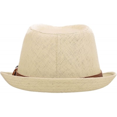 Fedoras Men/Women's Classic Short Brim Miami Beach Panama Fedora Straw Hat - 1natural Hat Brown Belt - CI18CD786IM $16.13