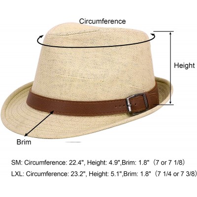 Fedoras Men/Women's Classic Short Brim Miami Beach Panama Fedora Straw Hat - 1natural Hat Brown Belt - CI18CD786IM $16.13