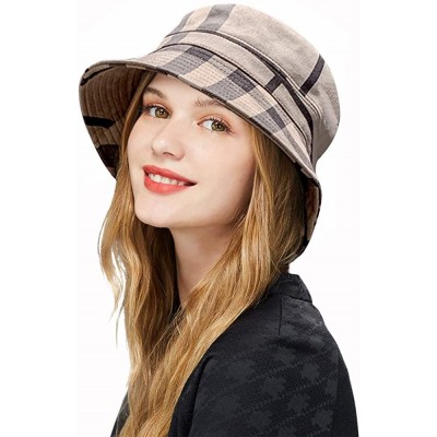 Bucket Hats Plaid Tartan Bucket Hats for Women Vintage Rollable Fisherman Sun Cap - F-black - CJ18YDARQ07 $13.73