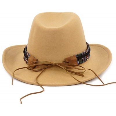 Cowboy Hats Unisex Crushable Cowboy Hat Western Cowgirl Outback Hat Cattleman Fedora with Braided Band and Bull Skull - Camel...