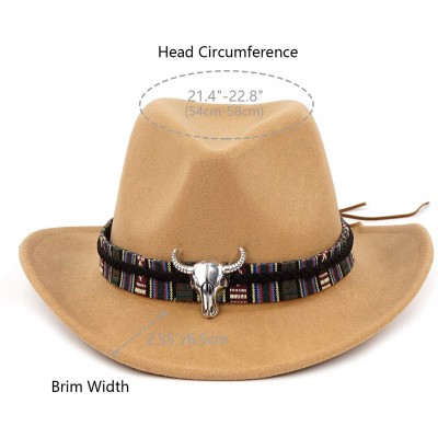 Cowboy Hats Unisex Crushable Cowboy Hat Western Cowgirl Outback Hat Cattleman Fedora with Braided Band and Bull Skull - Camel...