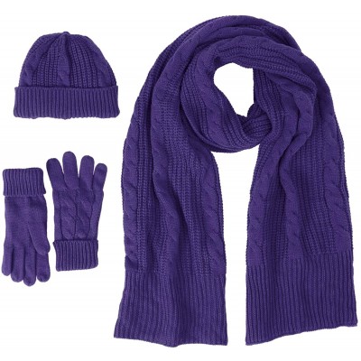 Skullies & Beanies Women's Plus Size Cable Knit Beanie - Midnight Violet (1073) - CK18YYINI88 $10.25