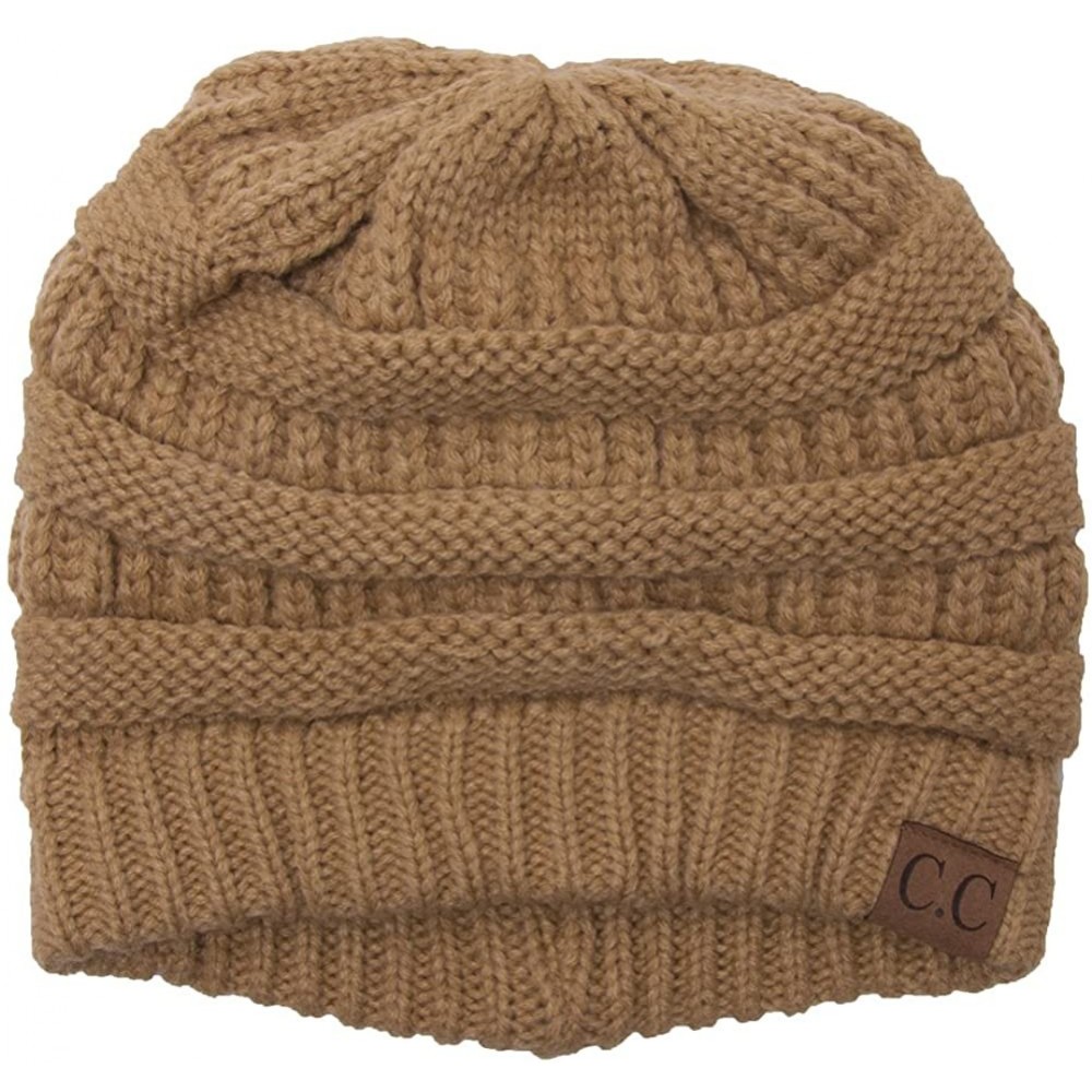 Skullies & Beanies Thick Knit Soft Stretch Beanie Cap - Camel - CQ11PEGP93P $12.47