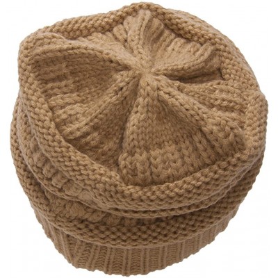 Skullies & Beanies Thick Knit Soft Stretch Beanie Cap - Camel - CQ11PEGP93P $12.47