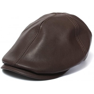 Newsboy Caps Vintage PU Leather Beret Cap- Men Women Peaked Hat Newsboy Sunscreen Flat Hat Fashion - Coffee - C9180XKXOG4 $8.88