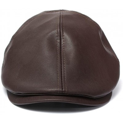 Newsboy Caps Vintage PU Leather Beret Cap- Men Women Peaked Hat Newsboy Sunscreen Flat Hat Fashion - Coffee - C9180XKXOG4 $8.88