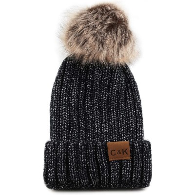 Skullies & Beanies Women Winter Oversized Chunky Thick Stretchy Knitted Pom Pom Beanie Fleece Lined Beanie Hat - 3. Metallic ...