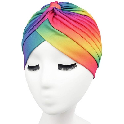 Sun Hats Women Turban Hat Hair Wrap African Jersey Magic Headband Turbans Headwrap Bohemian Boho Chemo Cap - Rainbow - CC18AR...