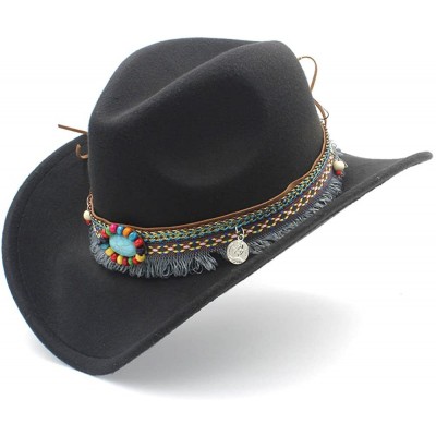 Cowboy Hats Fashion Women Men Western Cowboy Hat for Lady Tassel Felt Cowgirl Sombrero Caps - Black - CJ18DAXEDYH $42.89