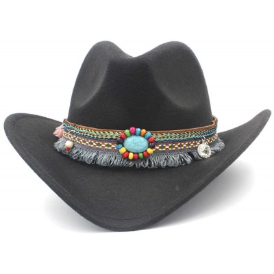 Cowboy Hats Fashion Women Men Western Cowboy Hat for Lady Tassel Felt Cowgirl Sombrero Caps - Black - CJ18DAXEDYH $21.44