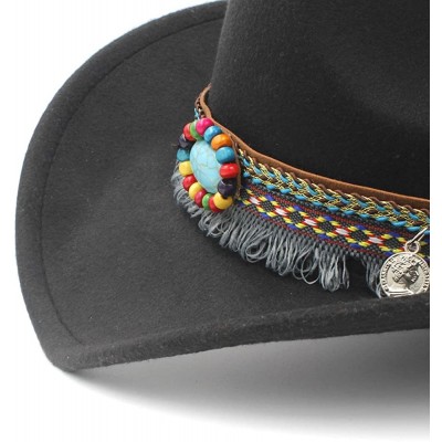 Cowboy Hats Fashion Women Men Western Cowboy Hat for Lady Tassel Felt Cowgirl Sombrero Caps - Black - CJ18DAXEDYH $21.44