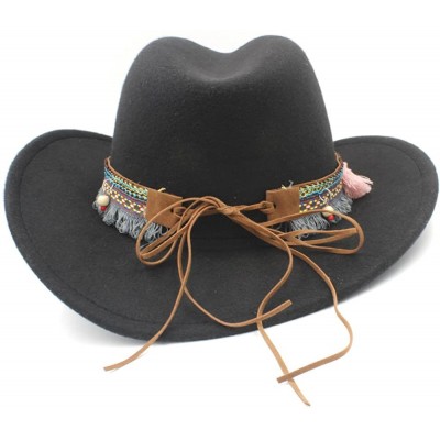 Cowboy Hats Fashion Women Men Western Cowboy Hat for Lady Tassel Felt Cowgirl Sombrero Caps - Black - CJ18DAXEDYH $21.44