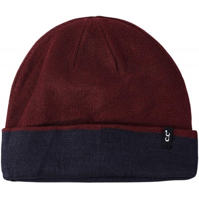 Skullies & Beanies Men's Plain Winter Knit Two Way Cuff and Slouch Reversible Skull Cap Beanie - Wine/Navy - C718IYHMILT $13.55