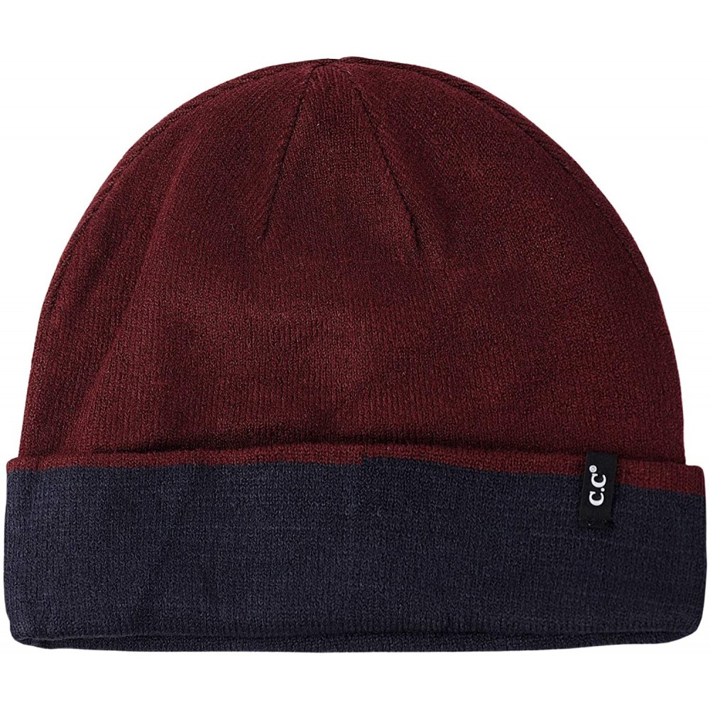 Skullies & Beanies Men's Plain Winter Knit Two Way Cuff and Slouch Reversible Skull Cap Beanie - Wine/Navy - C718IYHMILT $13.55