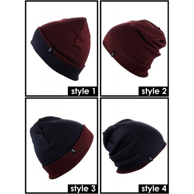 Skullies & Beanies Men's Plain Winter Knit Two Way Cuff and Slouch Reversible Skull Cap Beanie - Wine/Navy - C718IYHMILT $13.55