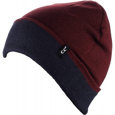 Skullies & Beanies Men's Plain Winter Knit Two Way Cuff and Slouch Reversible Skull Cap Beanie - Wine/Navy - C718IYHMILT $13.55