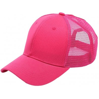 Baseball Caps Ponycap Messy High Bun Ponytail Adjustable Mesh Trucker Baseball Cap Hat for Women - Rose Red - CO18M09CCCM $7.27