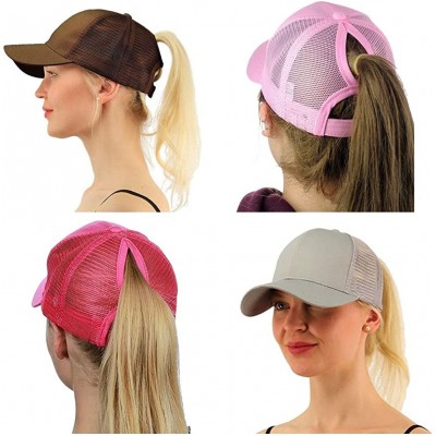 Baseball Caps Ponycap Messy High Bun Ponytail Adjustable Mesh Trucker Baseball Cap Hat for Women - Rose Red - CO18M09CCCM $7.27