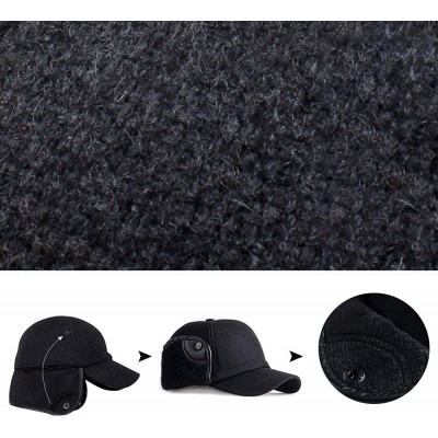 Baseball Caps Winter Wool Baseball Cap Outdoor Windproof Fleece Earflap Hat Soft Faux Fur Hunting Hat for Men - Black - CH18H...