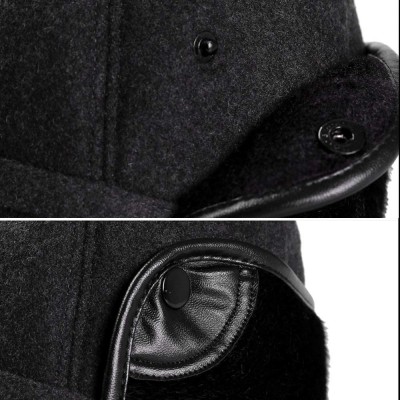 Baseball Caps Winter Wool Baseball Cap Outdoor Windproof Fleece Earflap Hat Soft Faux Fur Hunting Hat for Men - Black - CH18H...