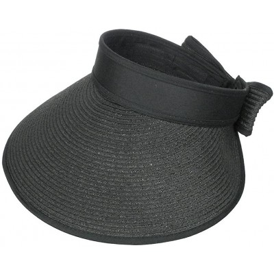 Sun Hats Women's Wide Brim Straw Roll Up Sun Visor Hat Cap - Black - CS12CVKN6TF $12.51