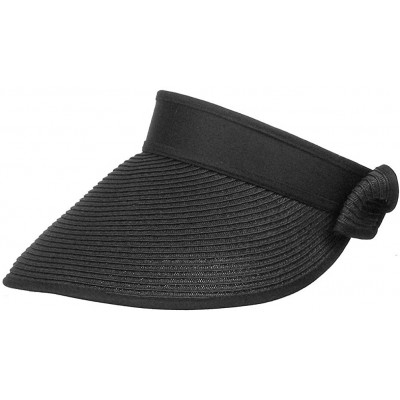 Sun Hats Women's Wide Brim Straw Roll Up Sun Visor Hat Cap - Black - CS12CVKN6TF $12.51