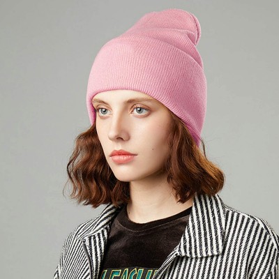 Skullies & Beanies 50% Wool Short Knit Fisherman Beanie for Men Women Winter Cuffed Hats - 5-pink - CH18Z34N879 $10.01