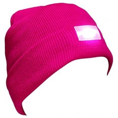 Skullies & Beanies Mens Winter 5 lED Lights Lighted Night Fishing Knitt Beanie Hat Cap Roll-up Brim - Rose - CF1298502OX $9.86