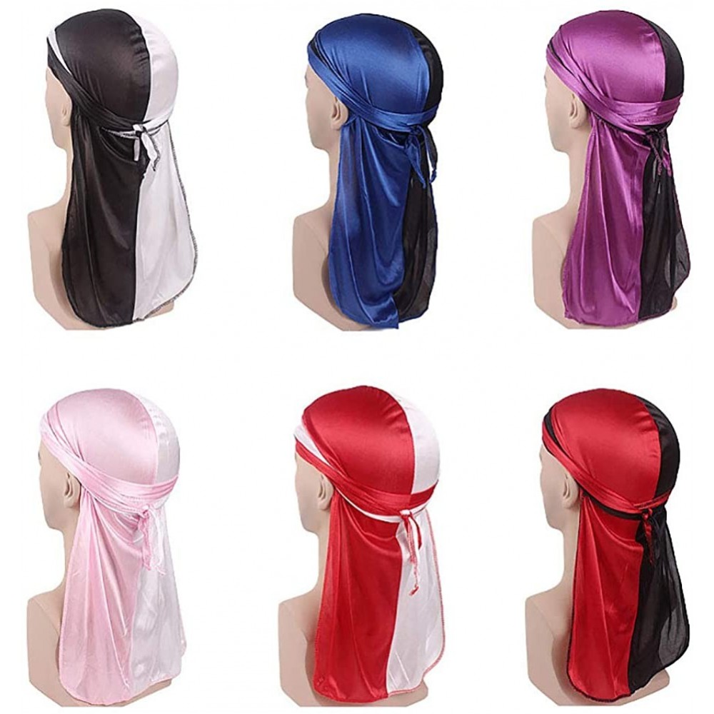 Skullies & Beanies Star Satin Silk Head Wrap Durag Long Tail Beanies Cap Stretchable Velvet Durag Straps Headwraps for Men Wo...