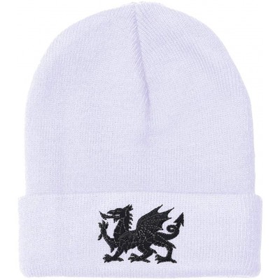 Skullies & Beanies Custom Beanie for Men & Women Black Welsh Wales Dragon Embroidery Skull Cap Hat - White - CG18ZS2I5RI $11.47