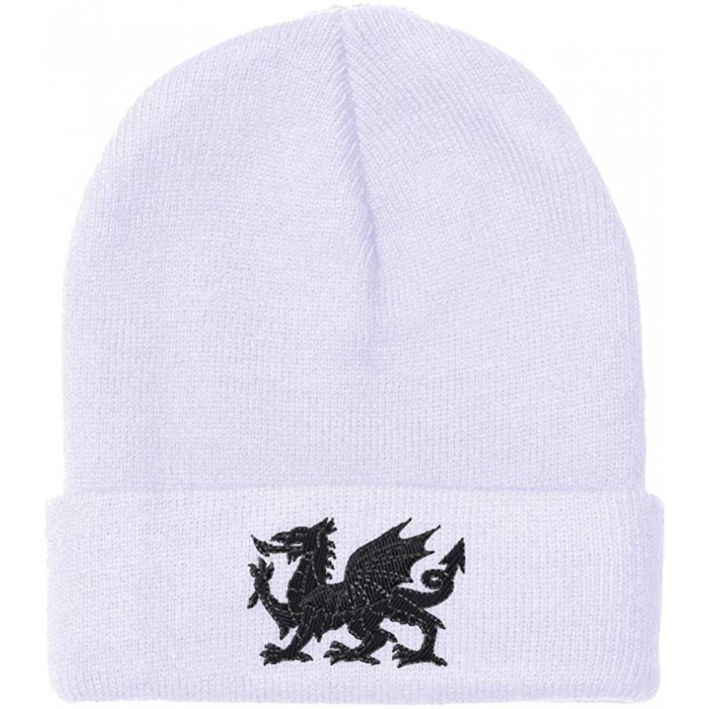 Skullies & Beanies Custom Beanie for Men & Women Black Welsh Wales Dragon Embroidery Skull Cap Hat - White - CG18ZS2I5RI $11.47