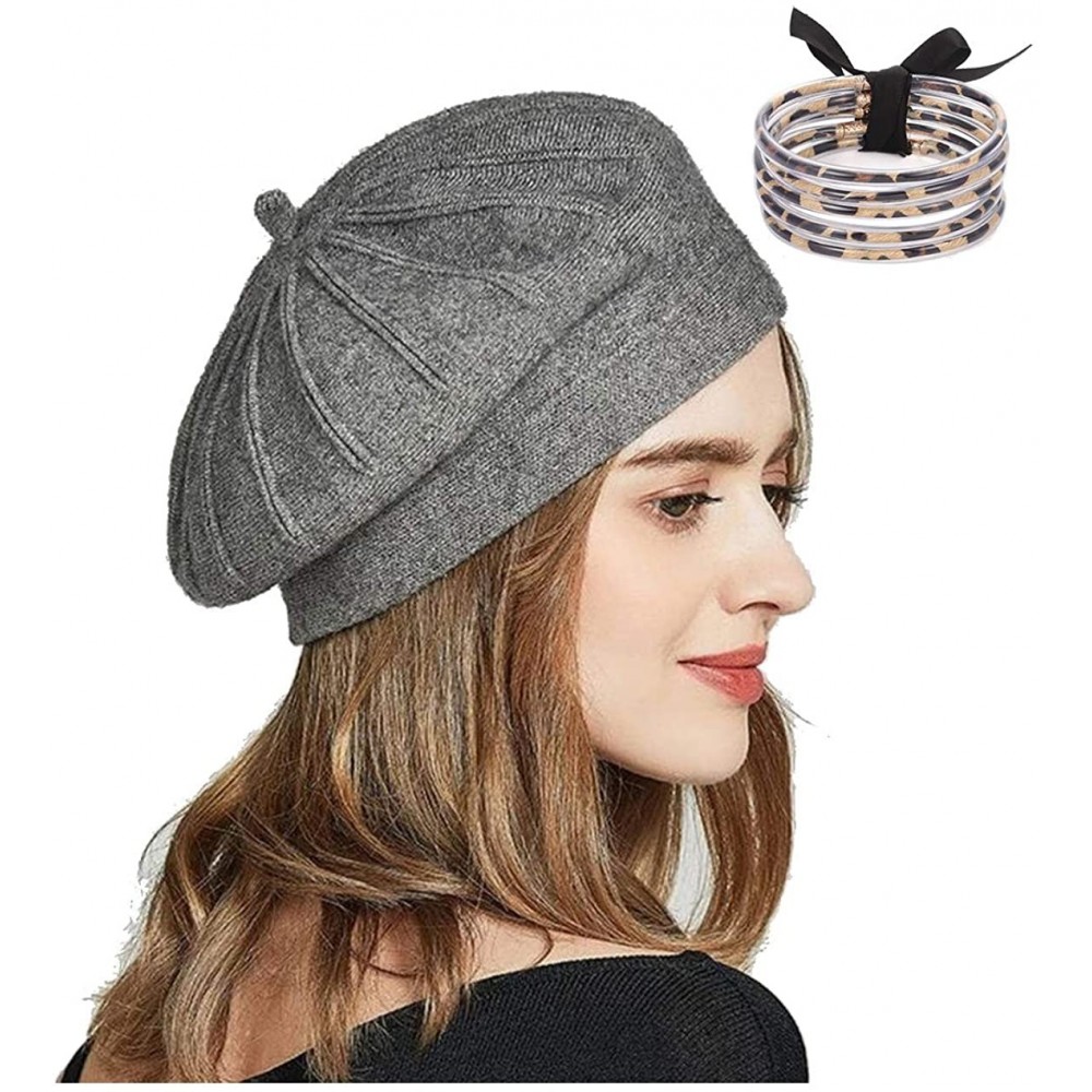 Berets Wool Knit Beret Hat for Women Girls French Style Berets Caps - Grey - CX18AUX39GS $12.12